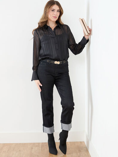 Olivia Black Wash Turn-Cuff Jeans, Black Wash Olivia Black Wash Turn-Cuff Jeans, Black Wash