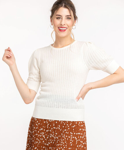 Pointelle Knit Puff Sleeve Sweater Image 5