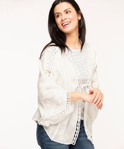 White Soft Embroidered Cocoon Cover-Up Image 1