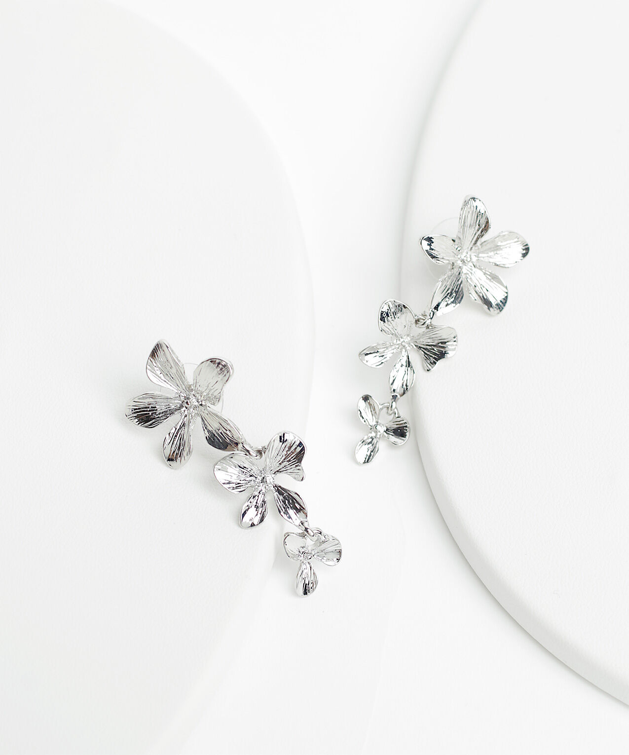3-Tiered Silver Flower Earrings