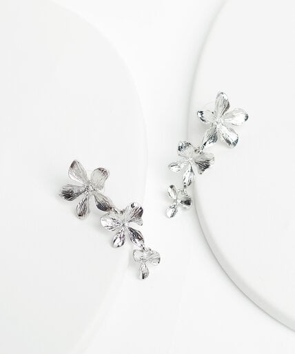3-Tiered Silver Flower Earrings Image 1