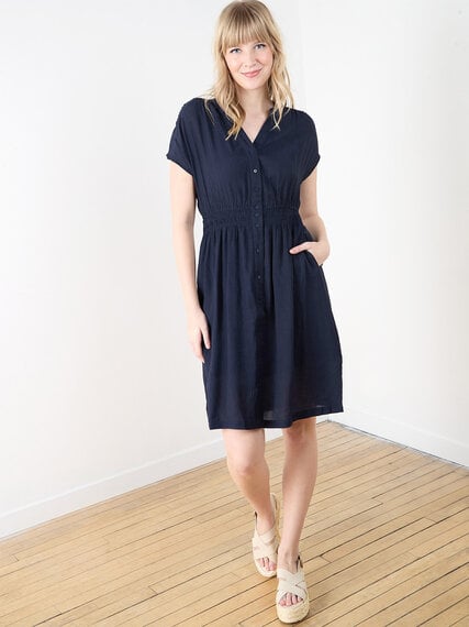 Textured Button Front Midi Dress Image 3