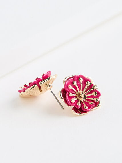 Pink Flash/Gold Flower Statement Earrings Image 3
