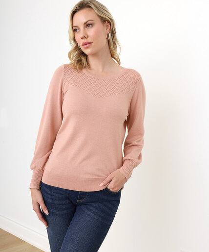 Petite Pointelle Knit Scoop Neck Pullover  Image 1