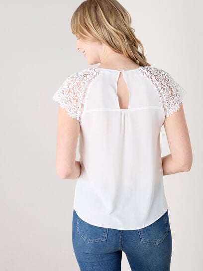 Short Lace Sleeve Top in Crepe