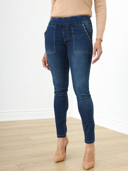 Dark Wash Slim-Leg Pull-On Jeans Image 1
