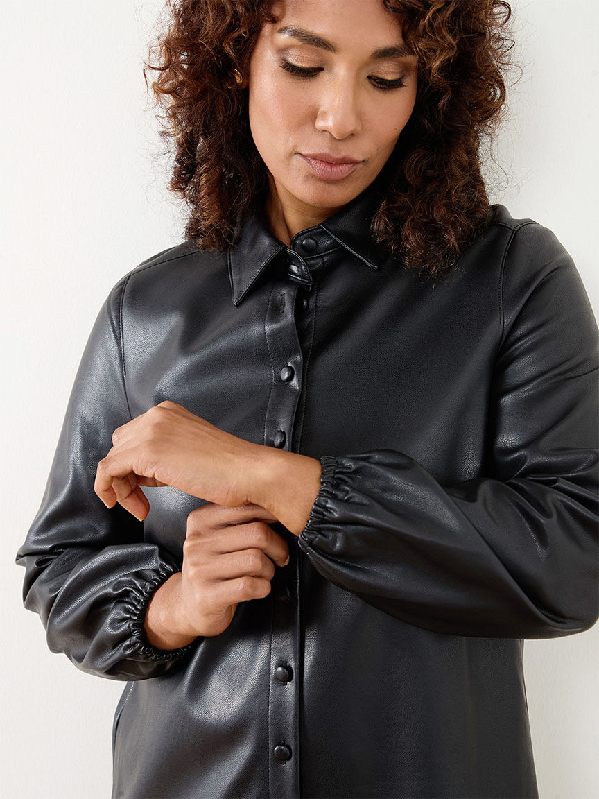 Black leather shirt jacket discount