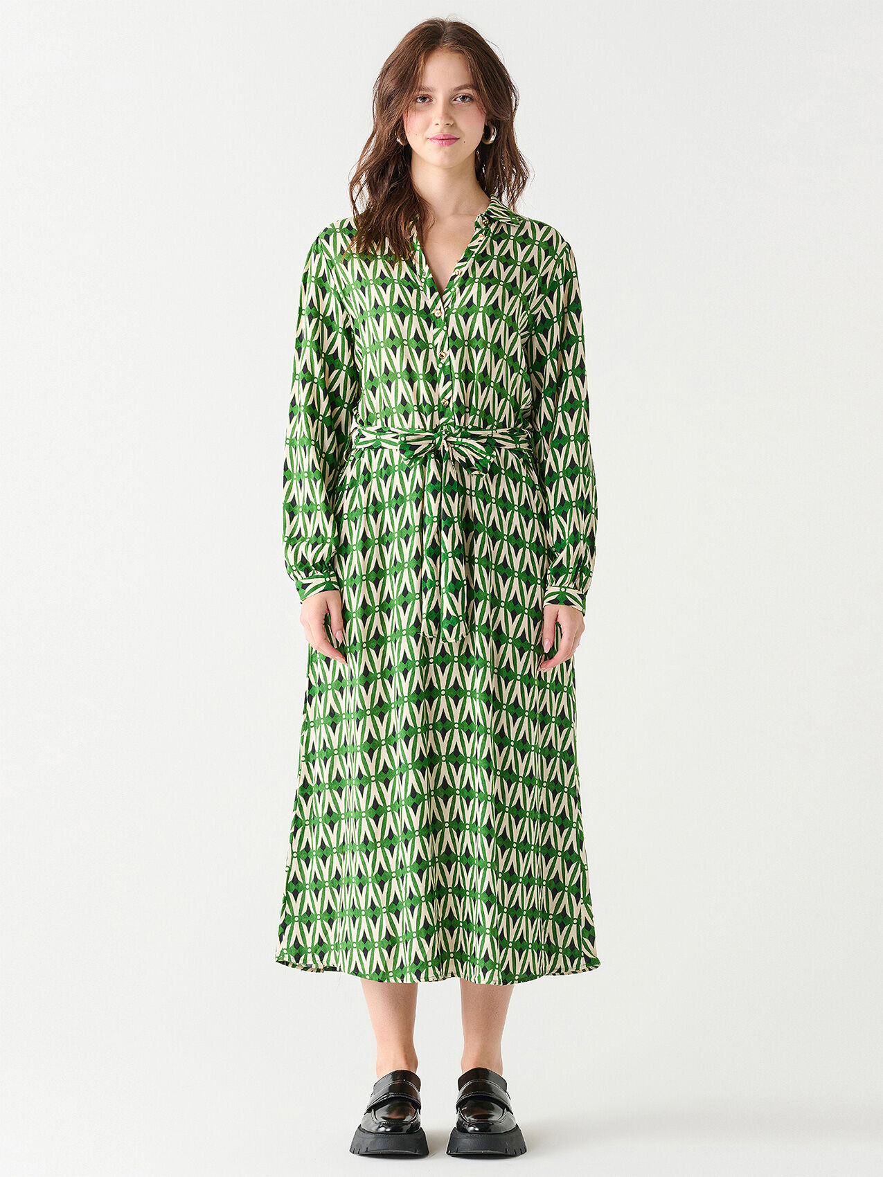 Printed Shirt Dress with Tie Waist by Black Tape