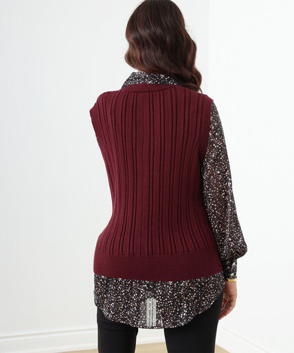 Petite Long Sleeve Blouse with Sweater Fooler Vest Image 3