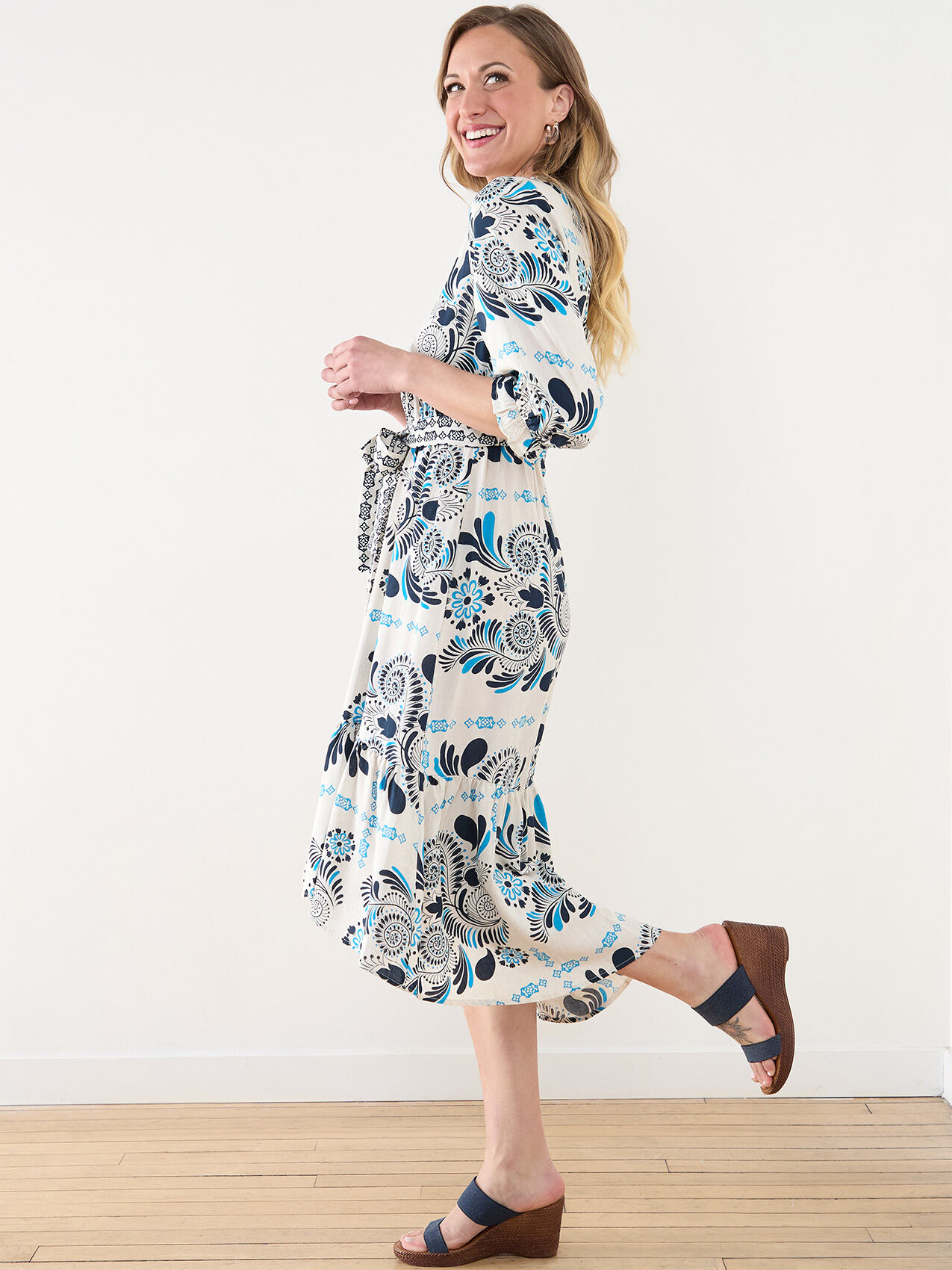 Blue and white high low dress outlet