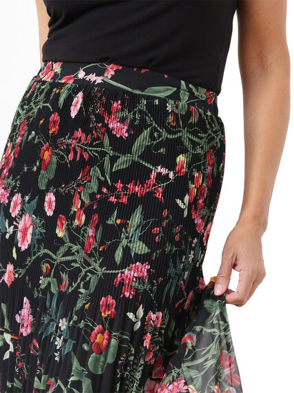 Pleated Floral Pull-On Midi Skirt Image 4