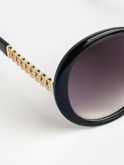 Black Round Frame Sunglasses with Chain Arm Detail
