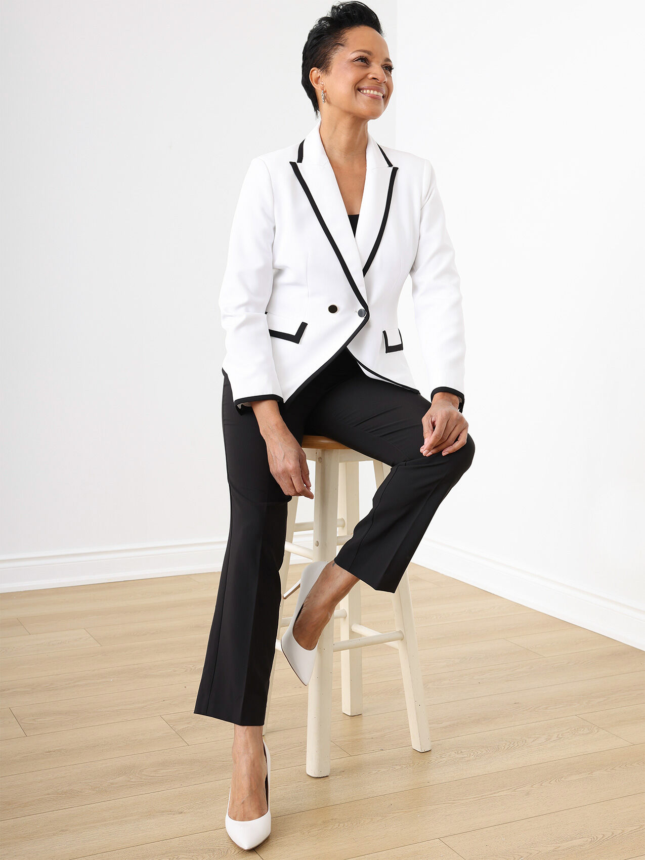 Black Tipped White Blazer Cleo 4000009376