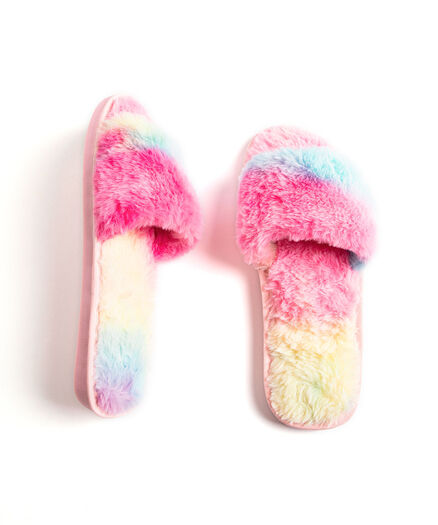 Tie-Dye Plush Slipper, Pink/Blue/Yellow Tie-Dye Plush Slipper, Pink/Blue/Yellow