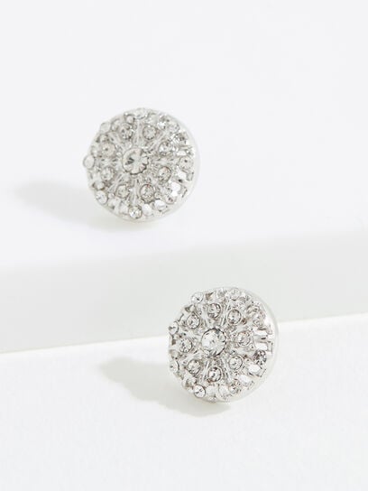 Silver Pave Round Stud Earrings