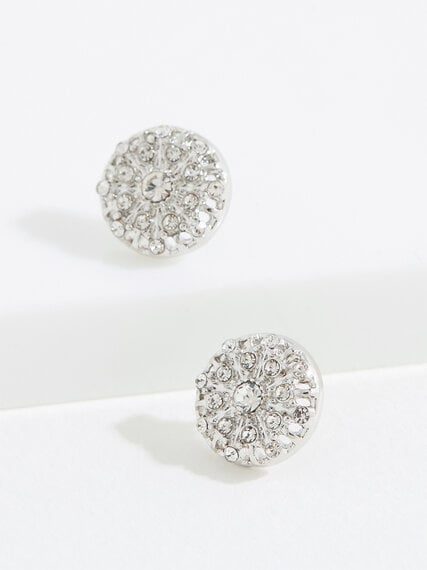 Silver Pave Round Stud Earrings Image 6