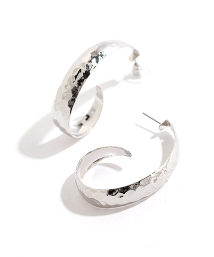Hammered Silver Curved Earring Image 1