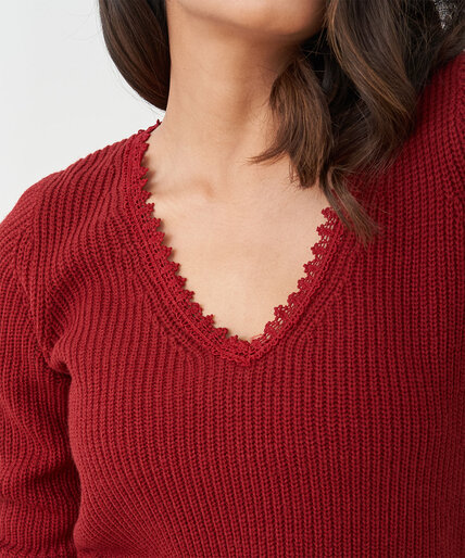Lace V-Neck Shaker Stitch Sweater Image 4