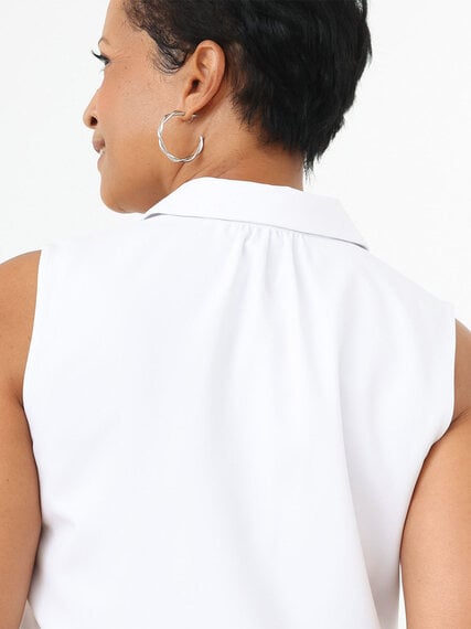 Sleeveless Collared Button Front Blouse in White Image 6