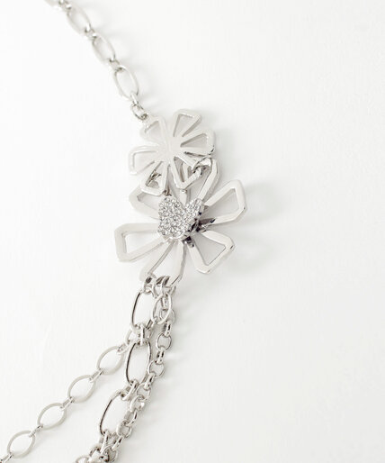 Long Silver Flower Necklace Image 3