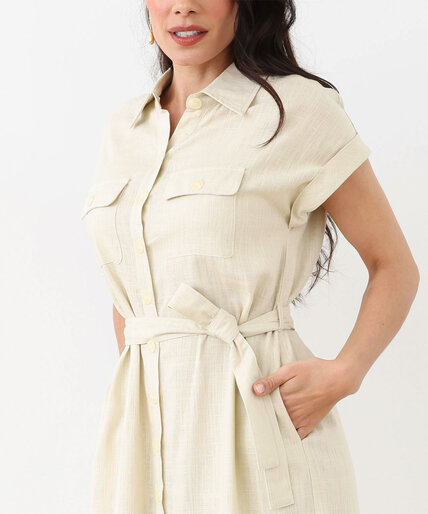 Linen Blend Short Sleeve Shirt Dress Image 2