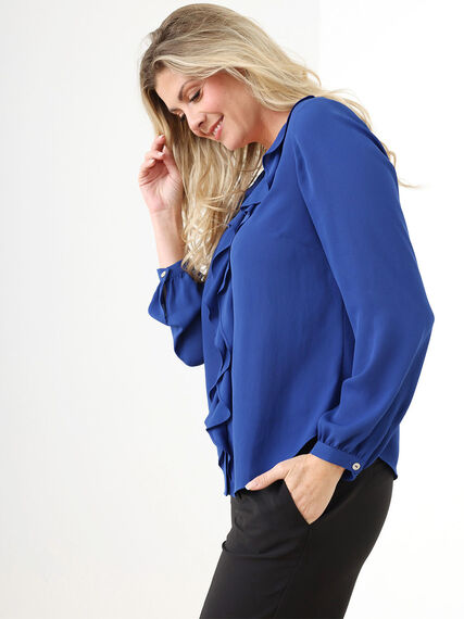 Crepe Relaxed Fit Ruffle Front Blouse Image 6