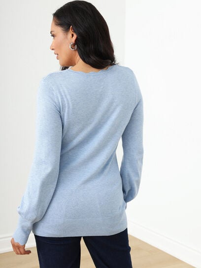 Scallop V-Neck Pullover Sweater