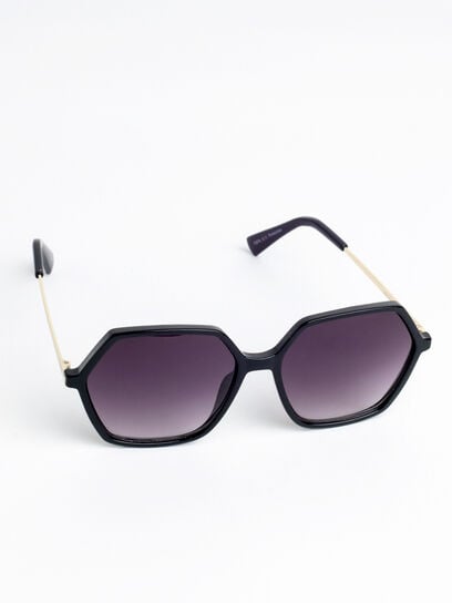 Black Hexagon Frame Sunglasses with Gold Metal Arms