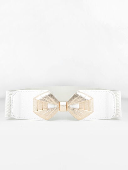 White Stretch Belt with Gold Bow 