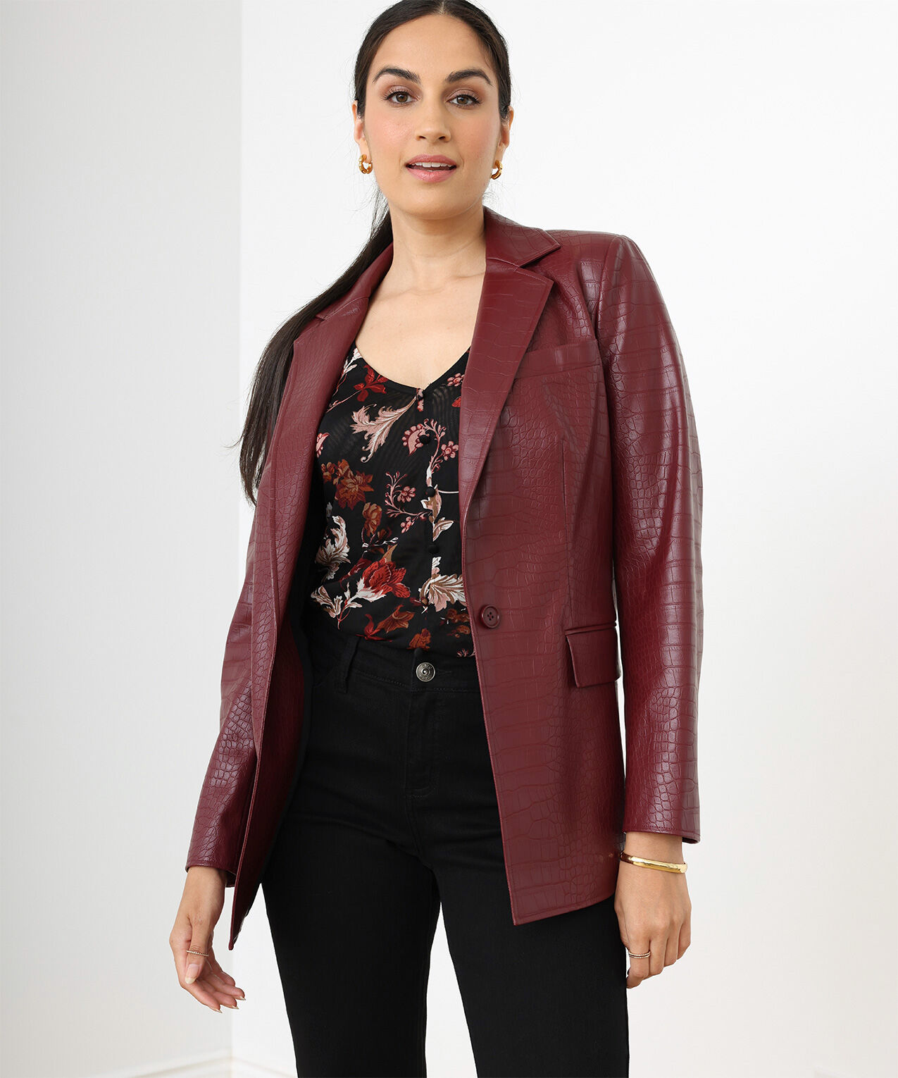 Vegan Leather 1-Button Blazer