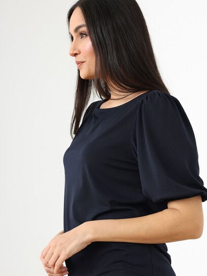Elbow Sleeve Crepe Boat-Neck Top