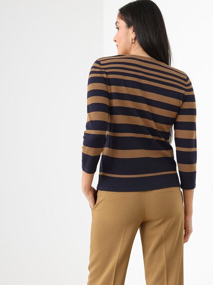 3/4 Sleeve Striped Pullover Sweater Image 4
