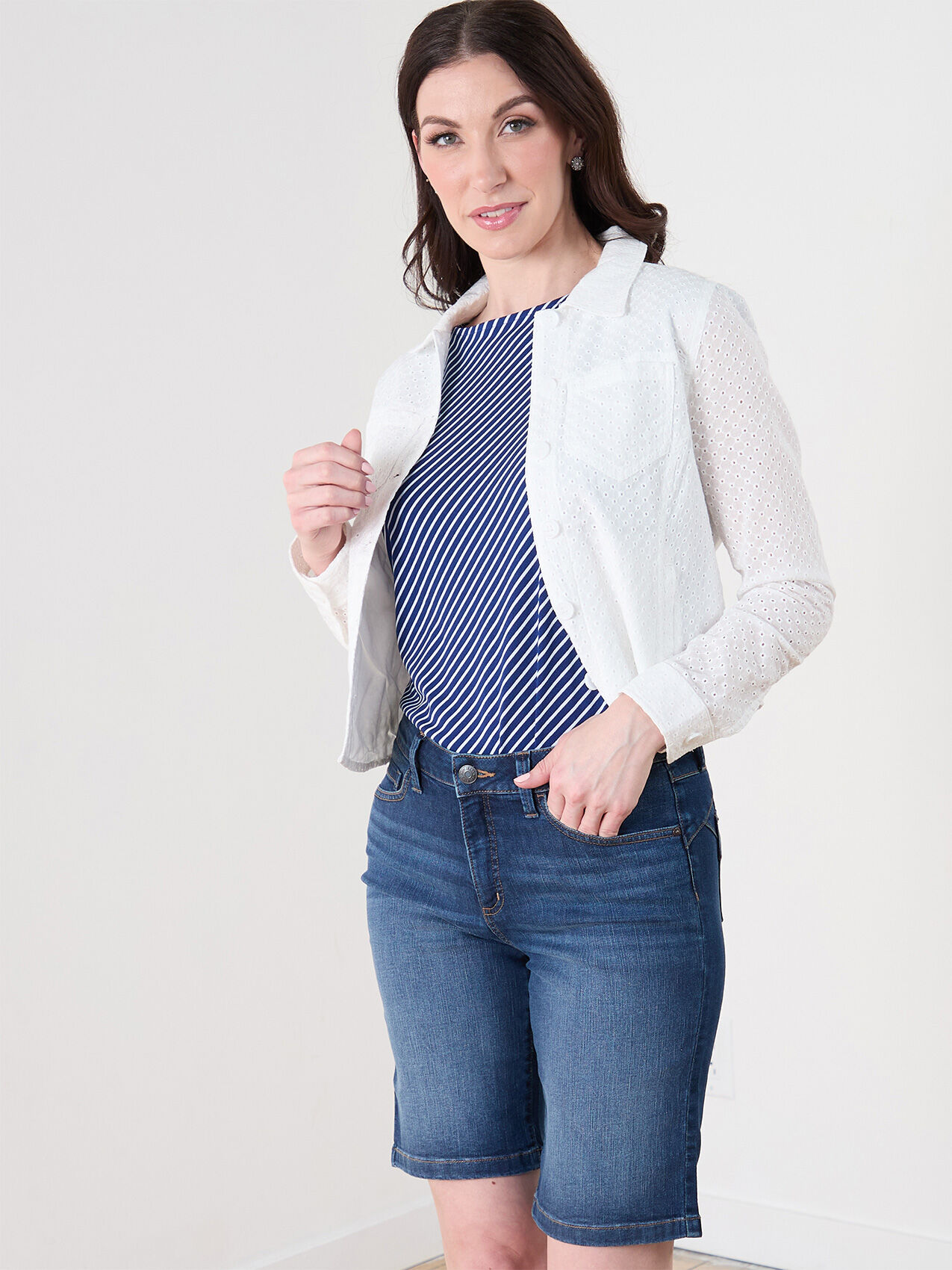 White eyelet denim jacket cheap