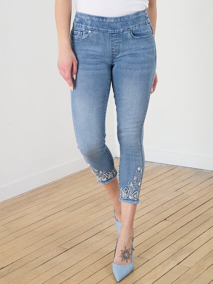 Embroidered Pull On Crop Jean Image 1