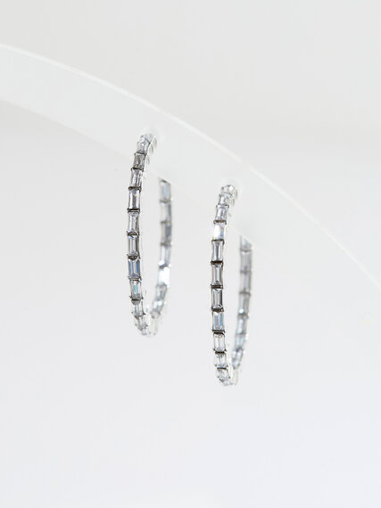 Medium Sized Silver Hoop Earrings with Crystals Image 1