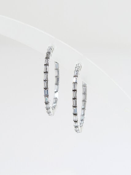 Medium Sized Silver Hoop Earrings with Crystals Image 1