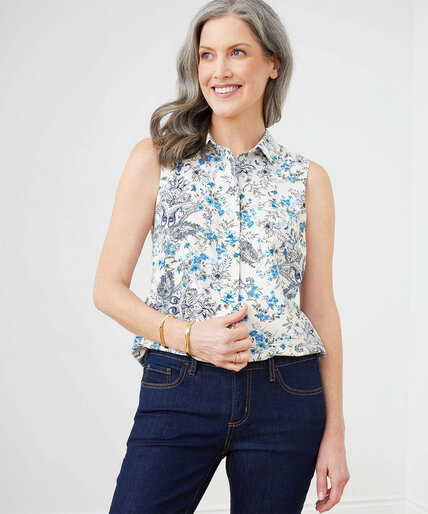  Sleeveless Button Front Collared Blouse Image 1