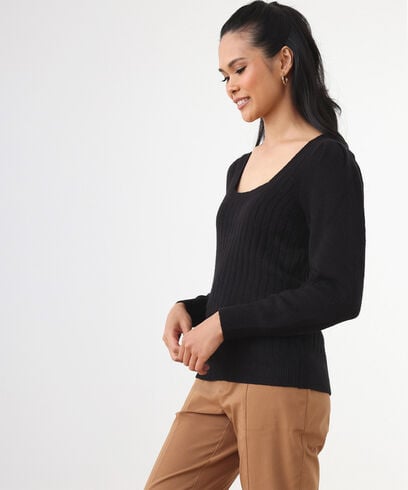 Petite Square Neck Pullover with Puff Shoulders