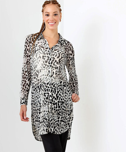 Mesh Printed Long Sleeve Front Tunic Top  Image 1