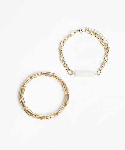 Gold Link Bracelets with Ivory Stone