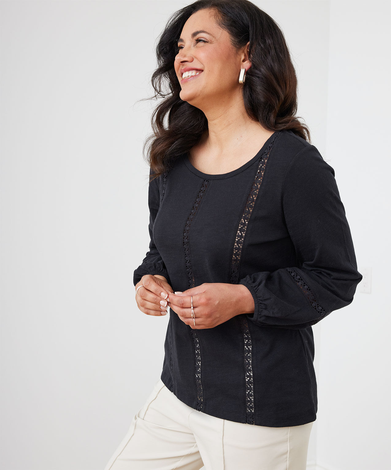 Long Sleeve Top with Crochet Inserts
