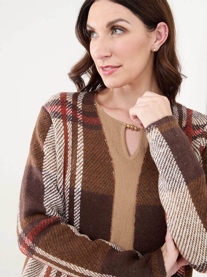 Knit check cardigan sweater Cleo Check XL