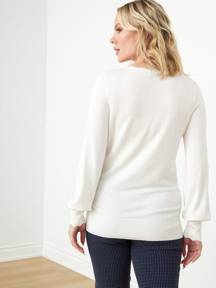 Petite Scallop V-Neck Pullover Sweater Image 3