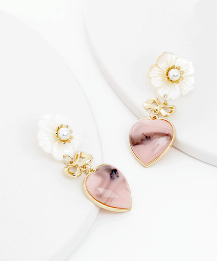 White Flower with Pink Heart Earrings Image 3