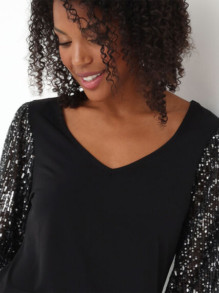 Petite Sequined Long-Sleeve V-Neck Top Image 5