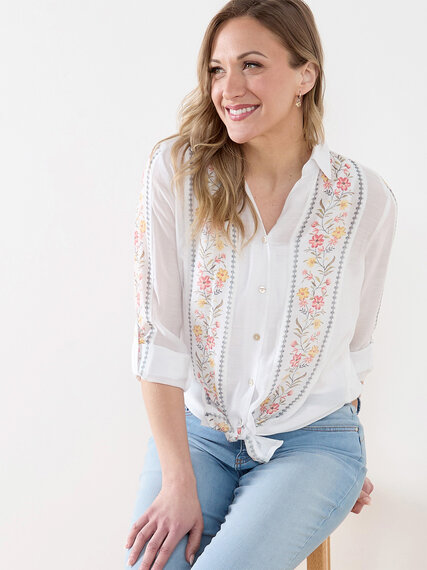 Long Sleeve Blouse with Floral Embroidery Print Image 1