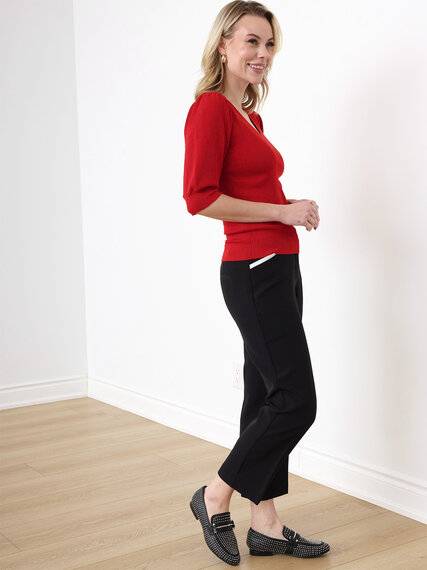 Petite V-Neck Knit Pull-Over with Elbow Sleeves Image 4