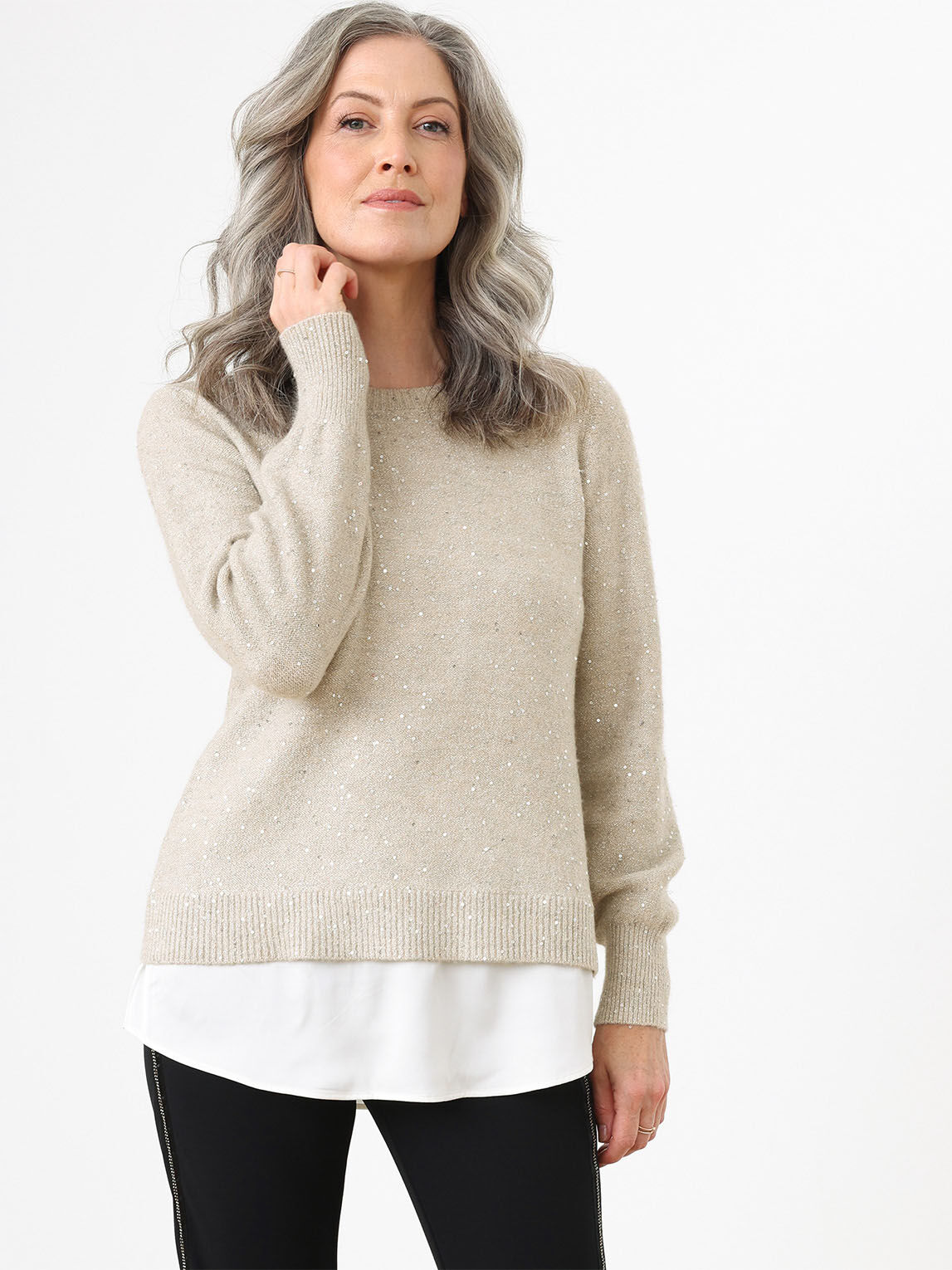 Long Sleeve Sequin Fooler Sweater Cleo 4000008860