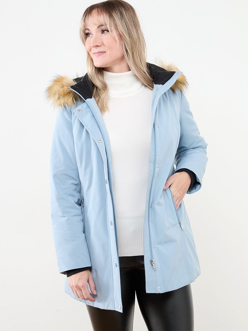 Petite vegan down parka with removable hood Cleo Soft Blue S