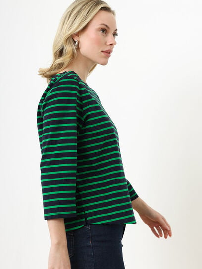 Petite 3/4 Sleeve Boatneck Top with Back Buttons